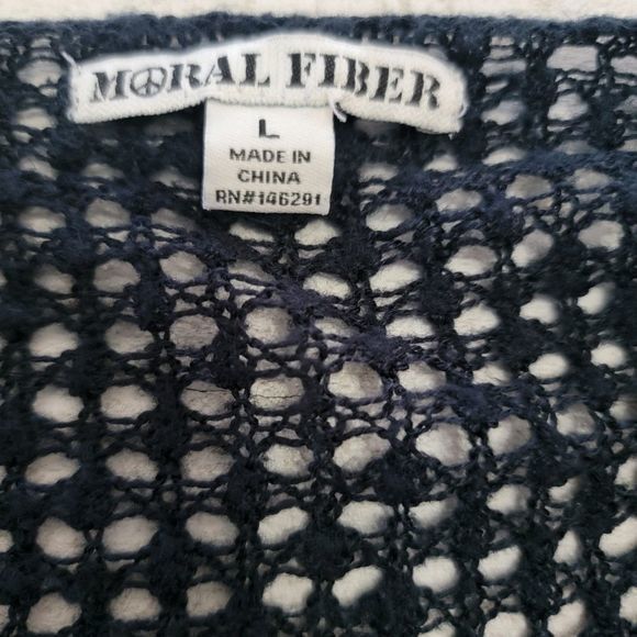 Moral Fiber long sweater cardigan open front navy blue‎ size large - Picture 3 of 5